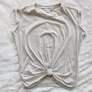 Chico's Beige Knot Front Short Sleeve 100% Cotton Tee Size XS (Chico's 00) NWOT